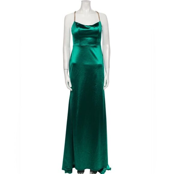 Ieena for Mac Duggal emerald green square neck line long gown dress size 4 - Picture 2 of 16